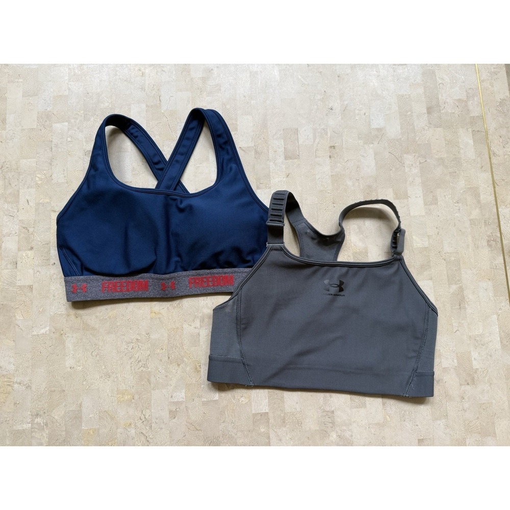 Under Armour Lot of 2 Women's Compression Sports Bras‎ Removable Cup Pads Size L